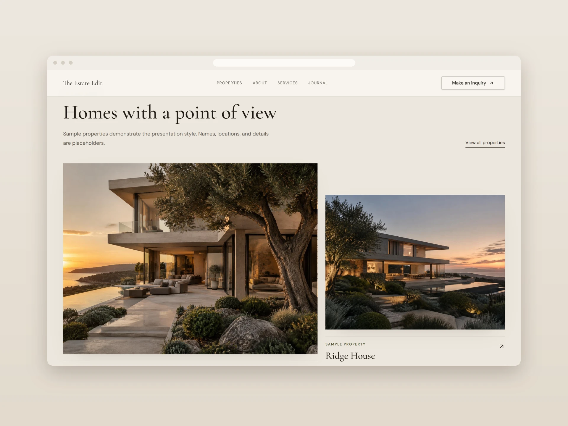 The Estate Edit collection page showing featured homes