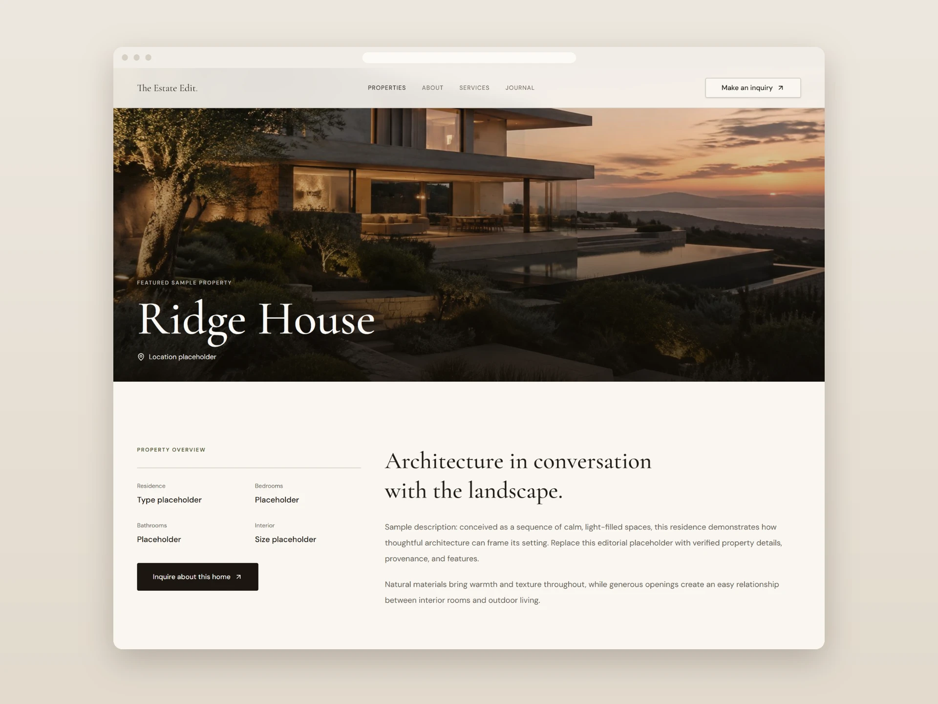 The Estate Edit property detail page for Ridge House